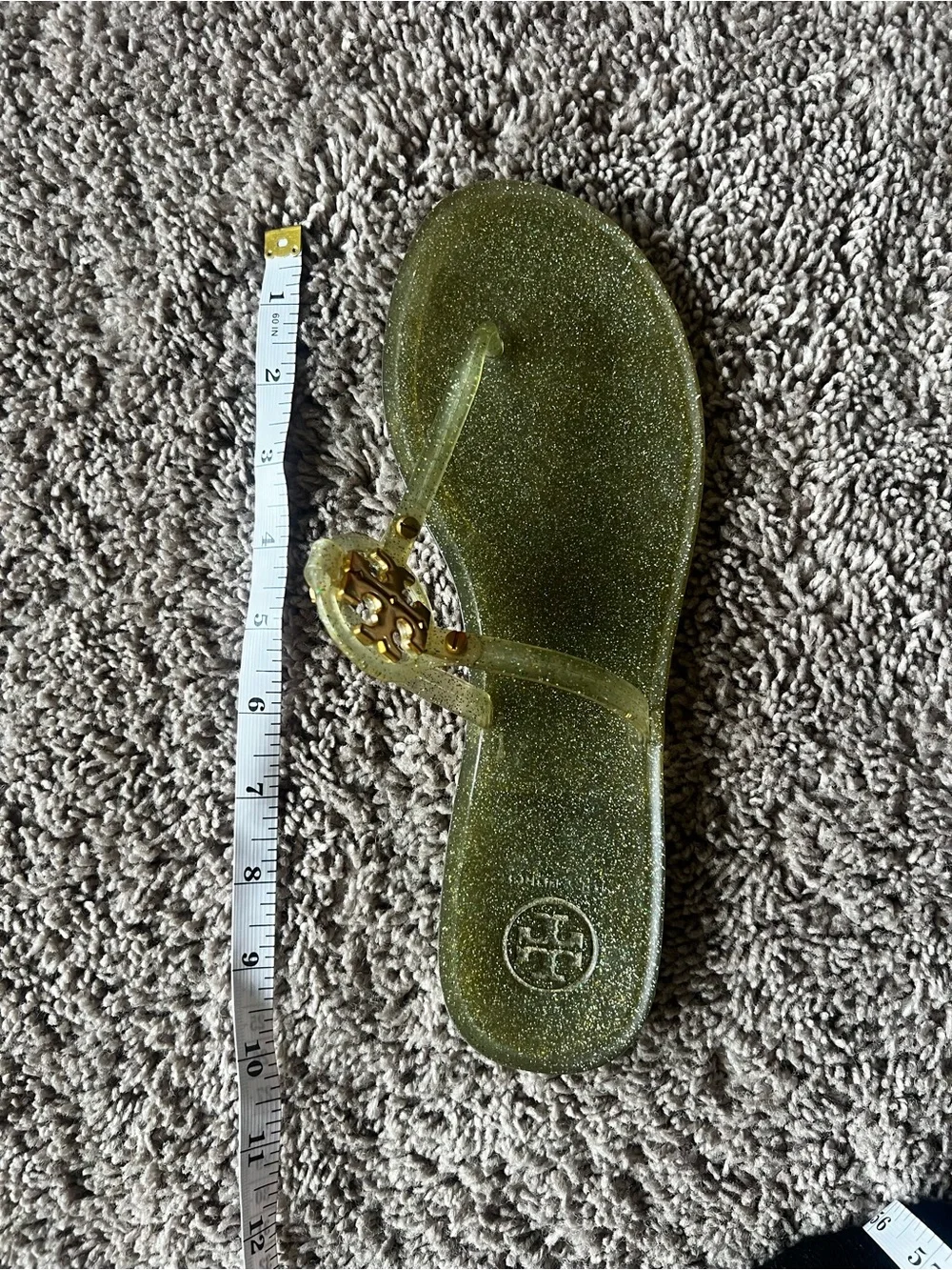 Tory Burch Mini Miller Jelly Thong Sandals Flat Size 8.5 Gold Glitter Flip Flops